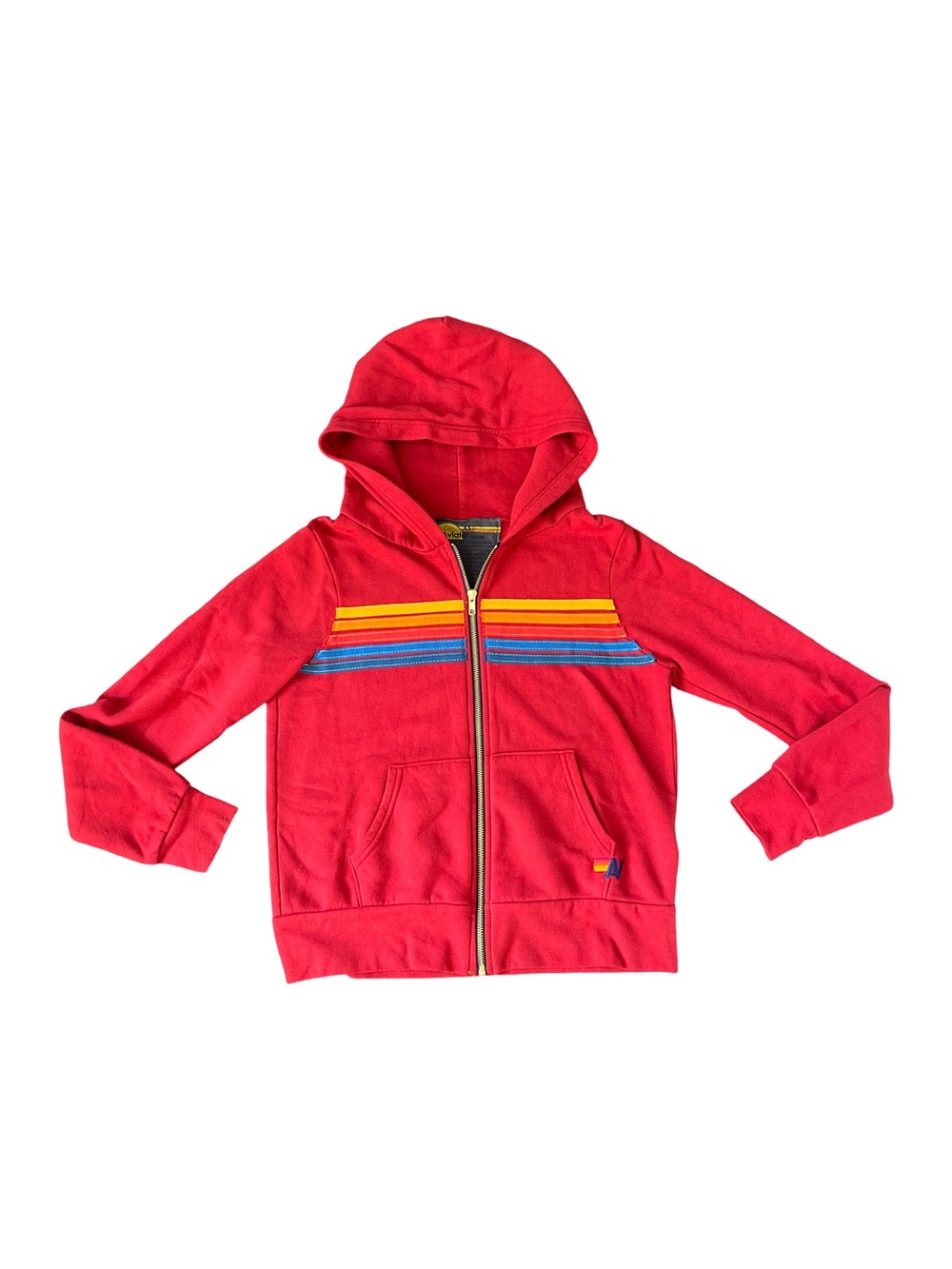 Aviator Nation Red Zip Hoodie with Yellow and Blue Stripes